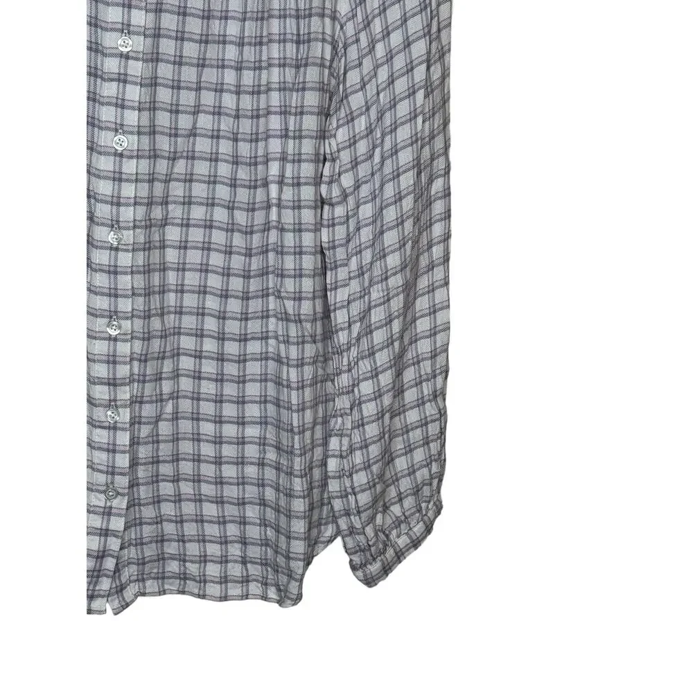 Talbots Women's Top‎ Ruffle Neck Plaid Rayon Button Long Sleeve Pink/Gray Large